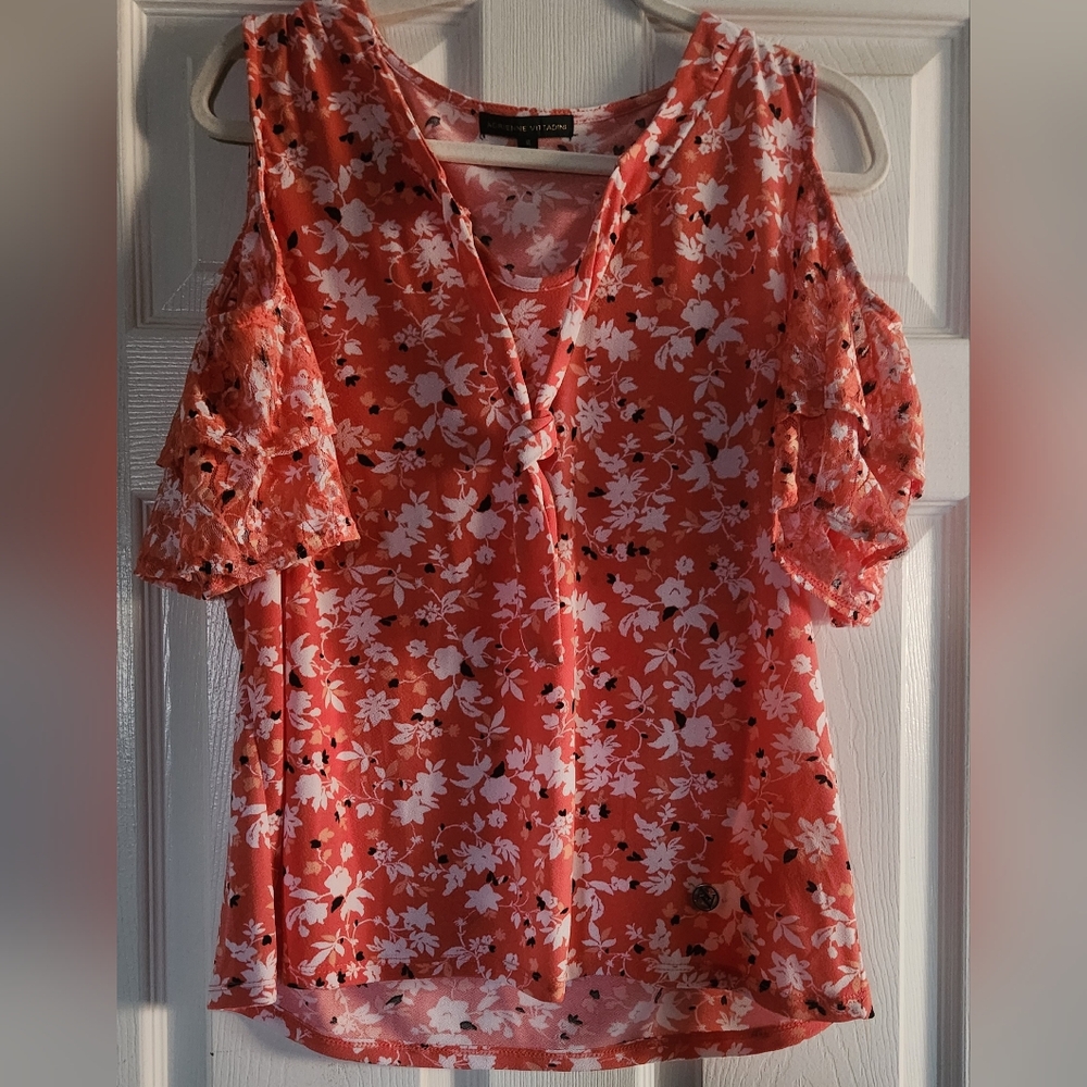 Adrienne Vittadini Floral Cold Shoulder Blouse XL